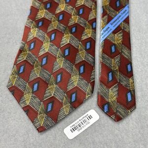 Ermenegildo Zegna Silk Tie Burgundy Geometric Pattern Luxury Mens 100% SILK